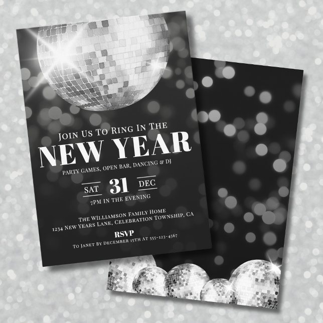 Black White New Year's Eve Celebration Party Invitation (Black White New Year's Eve Celebration Party Invitation)