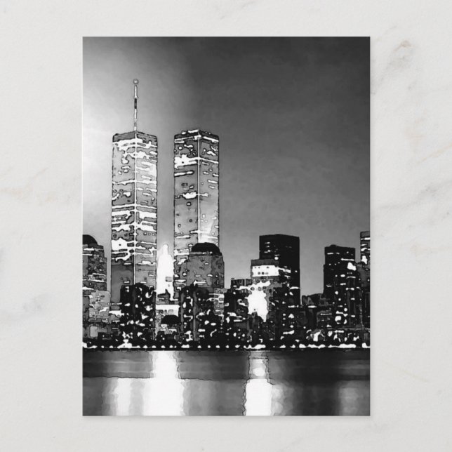 Black & White New York City at Night Postcard (Front)