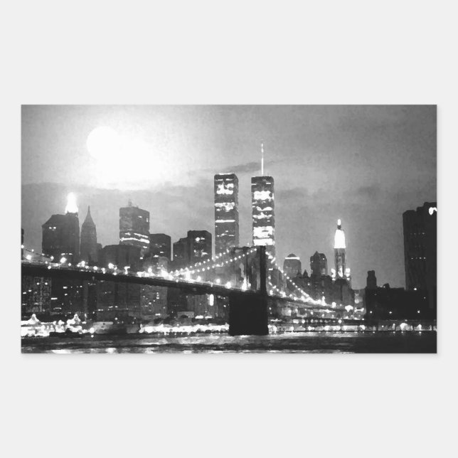 Black & White New York City at Night Rectangle Sti Rectangular Sticker (Front)