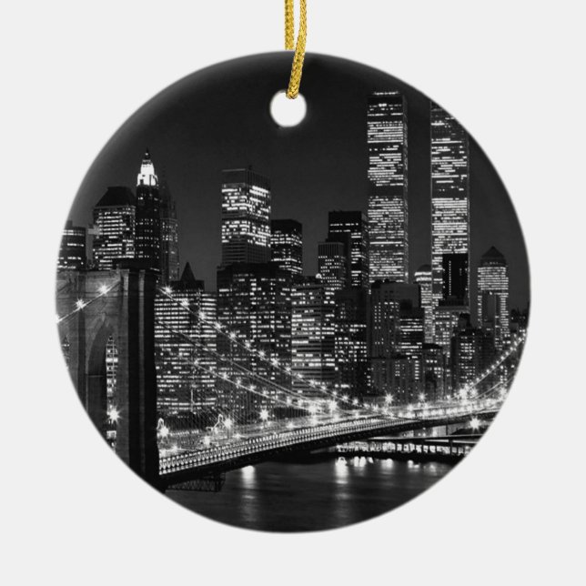 Black & White New York City Ceramic Tree Decoration (Front)