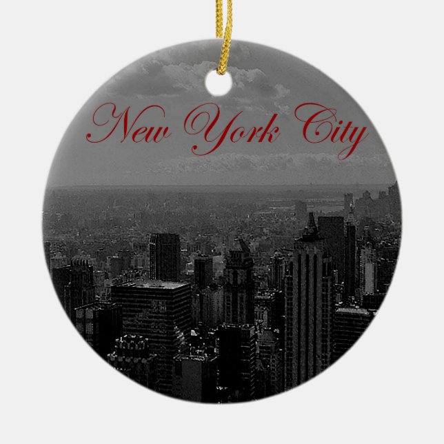 Black White New York City Ceramic Tree Decoration (Front)