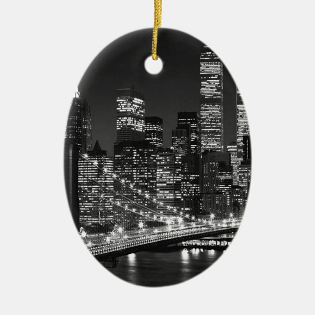 Black & White New York City Ceramic Tree Decoration (Front)