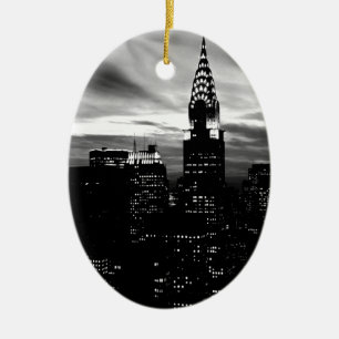 Black & White New York City Midtown Ceramic Tree Decoration