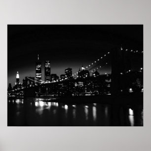 Black & White New York City Night Artwork Poster