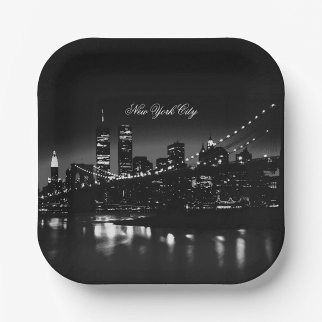 Black & White New York City Paper Plate (Front)