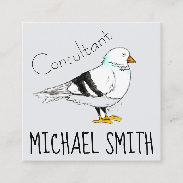 Black White New York City Pigeon Seagull Bird NYC Square Business Card (Front)