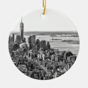 Black White New York City Skyline Ceramic Tree Decoration