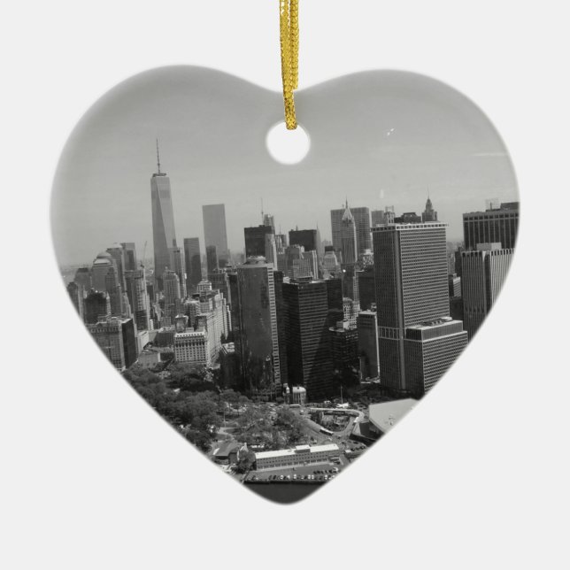 Black White New York City Skyline Ceramic Tree Decoration (Front)