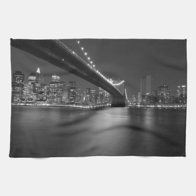 Black White New York City Skyline Tea Towel (Horizontal)