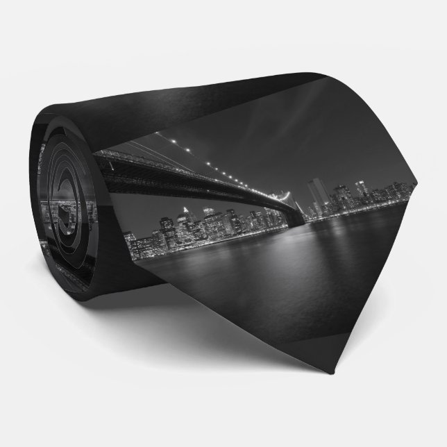 Black White New York City Skyline Tie (Rolled)