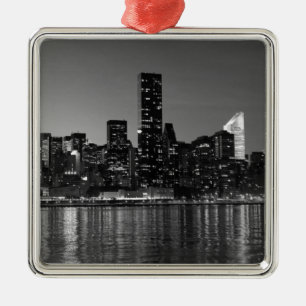 Black White New York City Skyscapers Silhouette Metal Tree Decoration