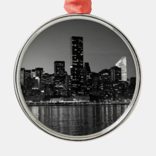 Black White New York City Skyscapers Silhouette Metal Tree Decoration