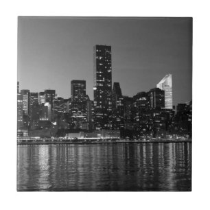 Black White New York City Skyscapers Silhouette Tile