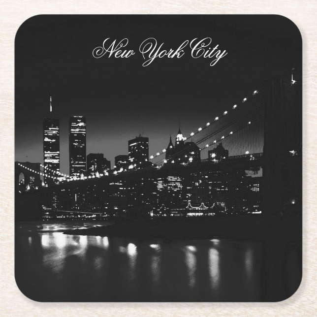 Black & White New York City Square Paper Coaster (Front)