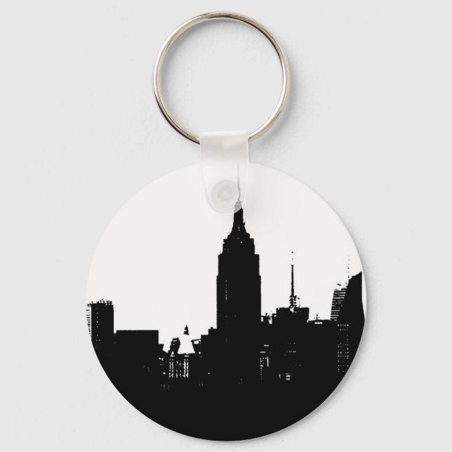 Black White New York Silhouette Key Ring (Front)