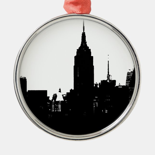 Black White New York Silhouette Metal Tree Decoration (Front)