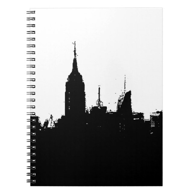 Black White New York Silhouette Skyline Notebook (Front)