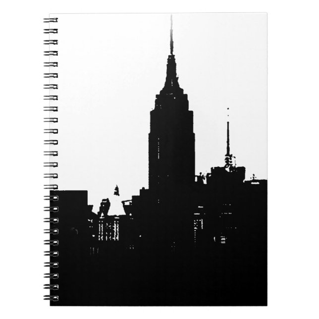 Black White New York Silhouette Spiral Notebook (Front)