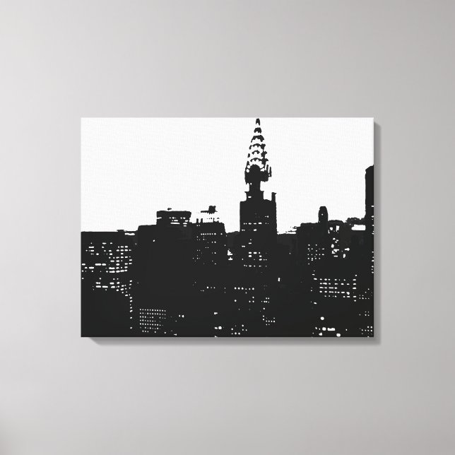 Black White New York Silhouette Wrapped Canvas (Front)