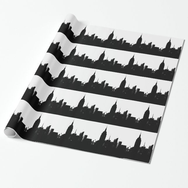 Black White New York Silhouette Wrapping Paper (Unrolled)