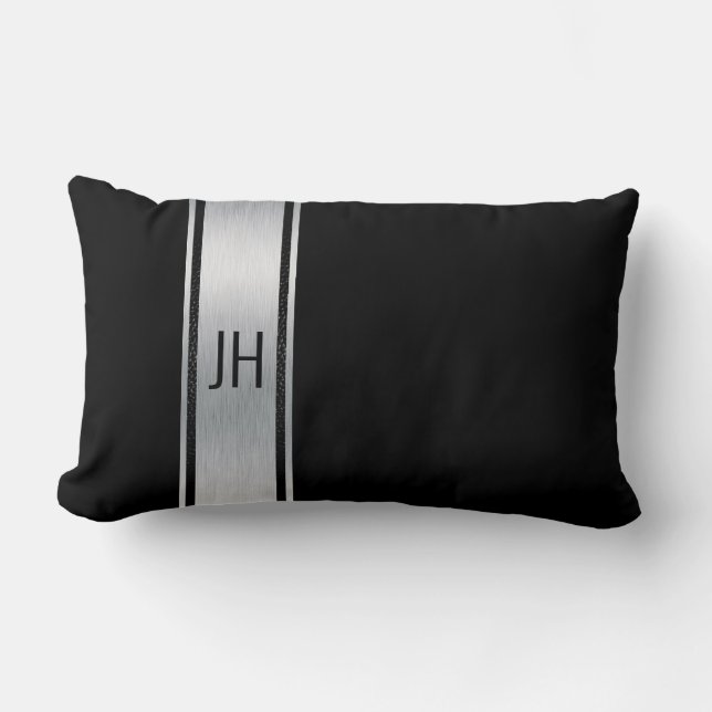 Black & white nobleman bachelor monogram  lumbar cushion (Front)
