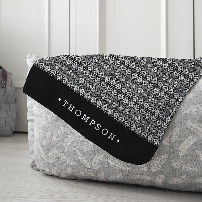 Black & White Nordic Sweater Pattern Personalised Sherpa Blanket (Creator Uploaded)