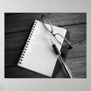 Black & White Notepad Pen and Glasses 16x20 Poster