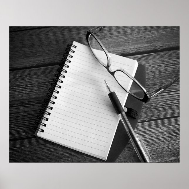 Black & White Notepad Pen and Glasses 16x20 Poster (Front)