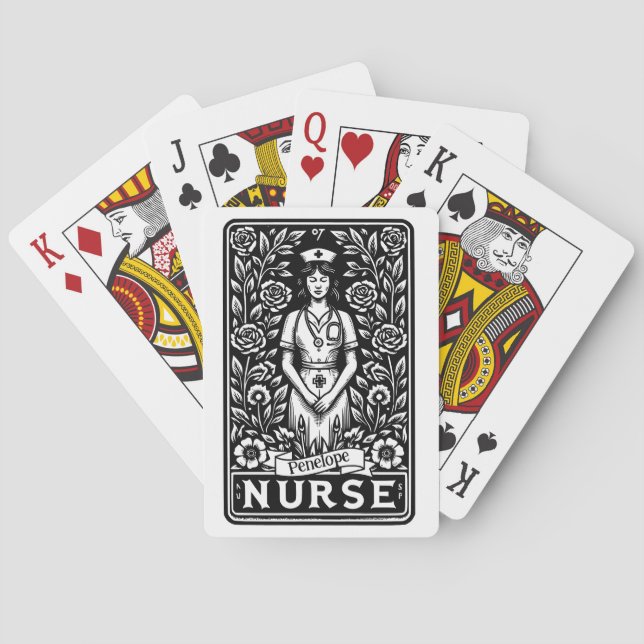Black & white Nurse Tarot style illustrated Playing Cards (Back)