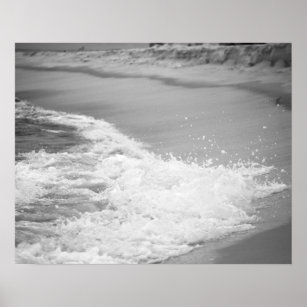 Black & White Ocean Washing Up on the Beach 16x20  Poster