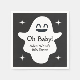 Black & White Oh Baby Ghost Halloween Baby Shower Napkin