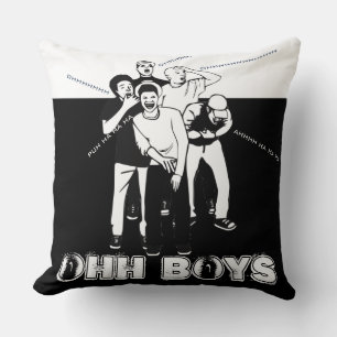 black white OHH BOYS Crack Up Laughing Cushion