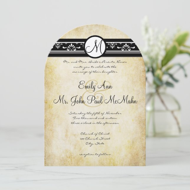 Black White Old Money Rustic Elegance Gold Wedding Invitation (Standing Front)