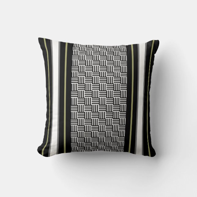 Black White & Olive Green Cushion (Front)