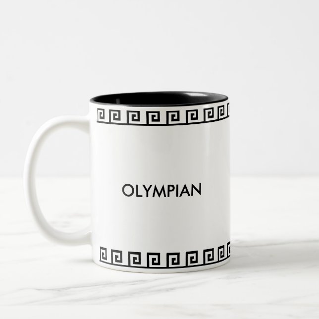 Black & White Olympian Greek Geometric Pattern Two-Tone Coffee Mug (Left)