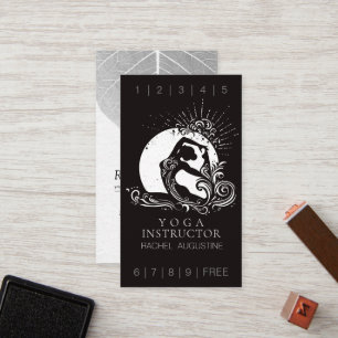 Black White One-legged King Pigeon Yoga Pose Logo Loyalty Card
