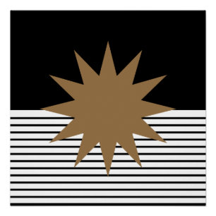 Black White Op Art Brown Sun Poster