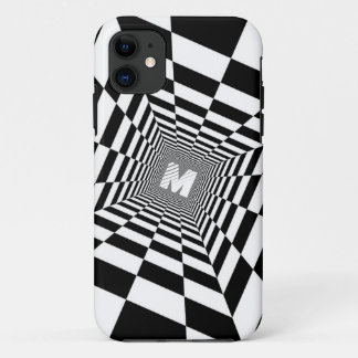 Black & White Optical Illusion, White Monogram Case-Mate iPhone Case