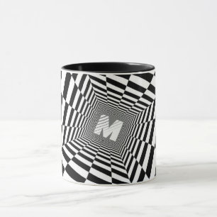 Black & White Optical Illusion, White Monogram Mug