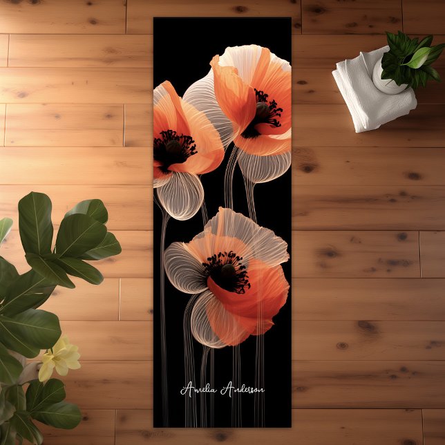 Black White Orange Abstract Poppies Floral Elegant Yoga Mat (Black White Orange Abstract Poppies Floral Elegant Yoga Mat)