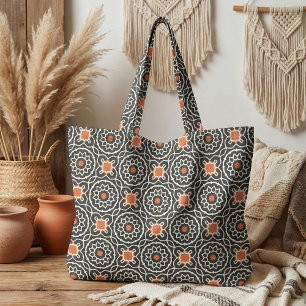 Black White Orange Moroccan Geometric Pattern Fabric