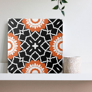 Black White Orange Mosaic Moroccan Geometric Tile