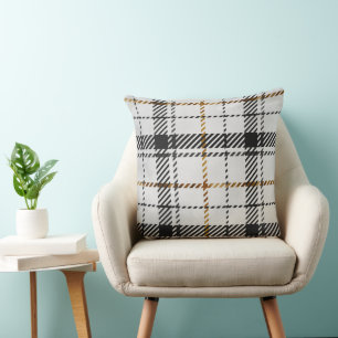 Black White & Orange Plaid Cushion