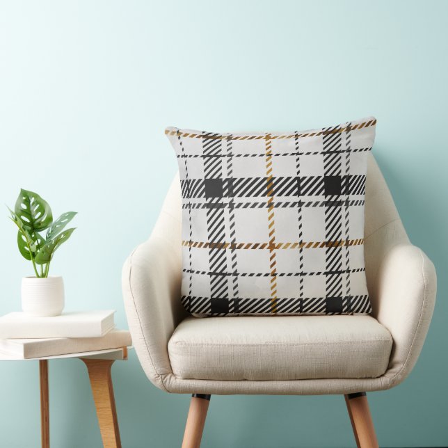 Black White & Orange Plaid Cushion (Chair)