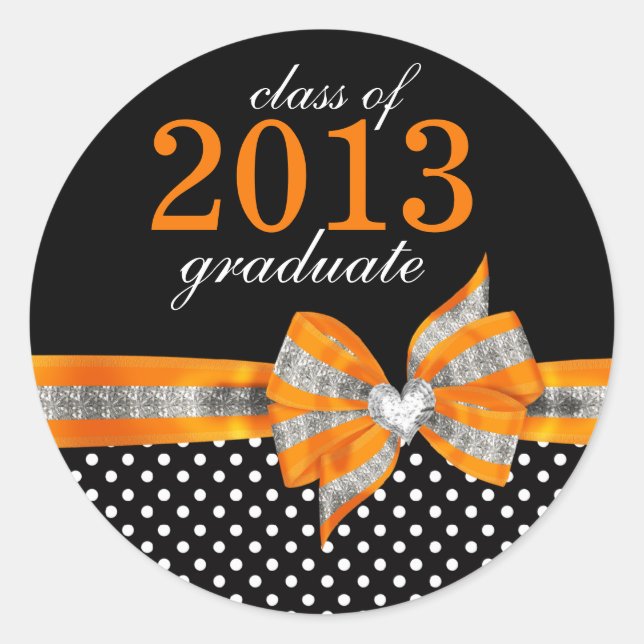 Black White Orange Polka Dot Graduation Seal (Front)