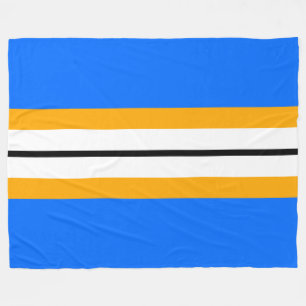 Black White Orange Racing Stripes On Bright Blue Fleece Blanket