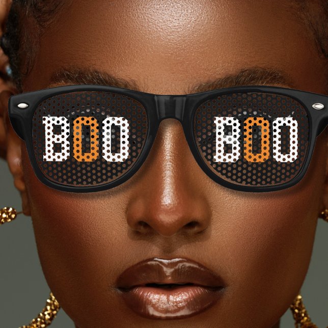 Black White Orange Spooky Boo Halloween Retro Sunglasses (cool Halloween boo retro sunglasses)