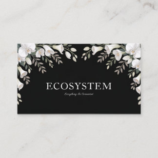 Black White Orchid Bellflower Symmetrical Floral Business Card