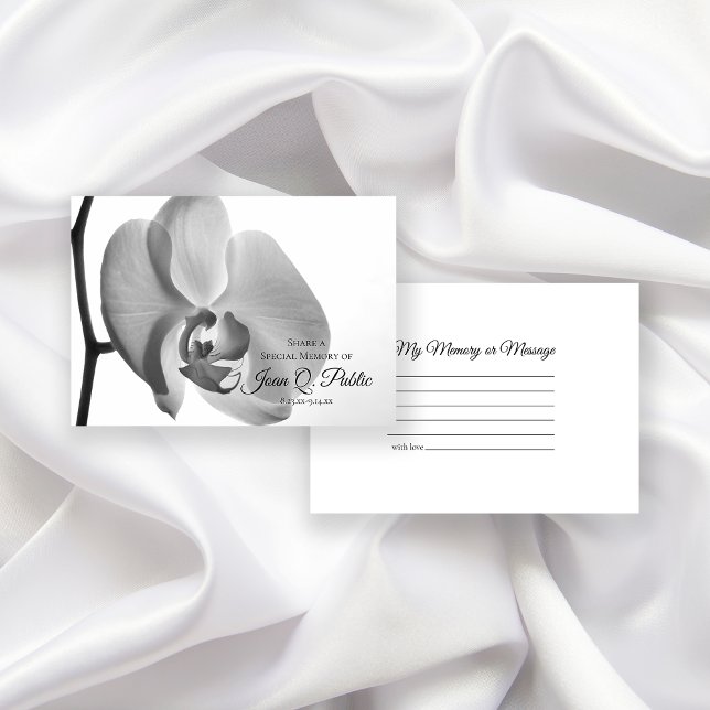 Black White Orchid Flower Share a Memory Funeral  Card (Creator Uploaded)