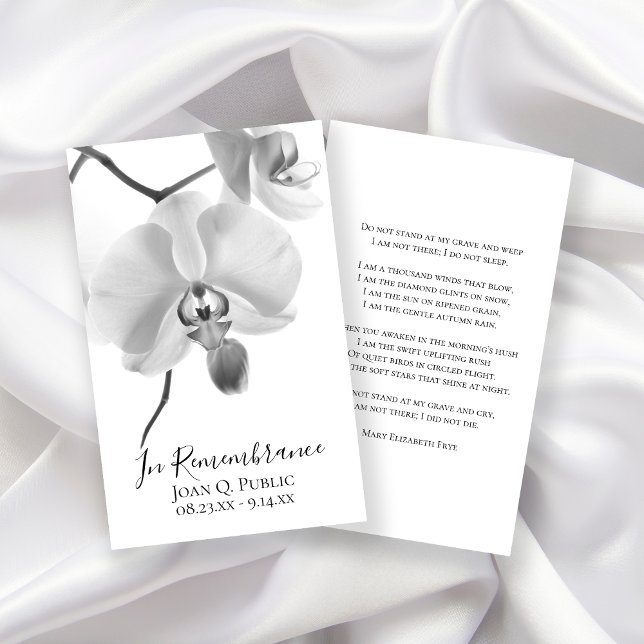 Black White Orchid on Stem Funeral Memorial Prayer Business Card (Creator Uploaded)